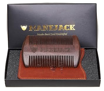 Wooden Beard Comb with Carrying Pouch - Top Pocket Combs Kit for Men - Perfect for Beard, Head hair, Mustache-Dry Use with Balms and Oils - Fine and Coarse Teeth