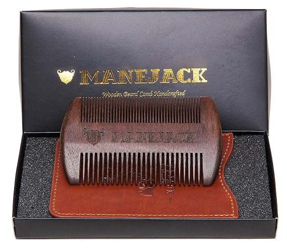 Wooden Beard Comb with Carrying Pouch - Top Pocket Combs Kit for Men - Perfect for Beard, Head hair, Mustache-Dry Use with Balms and Oils - Fine and Coarse Teeth