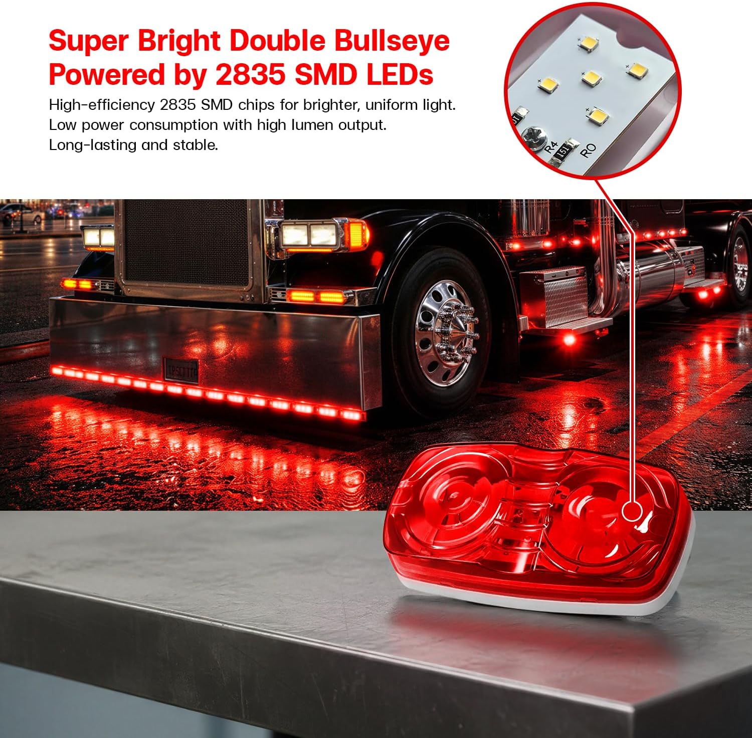 Pack of 10 4" Double Bullseye LED Red Marker Lights, 10 LED Side Marker & Clearance Lights, 12V Surface Mount Rectangular Lights for Truck Trailer RV Camper Pickup