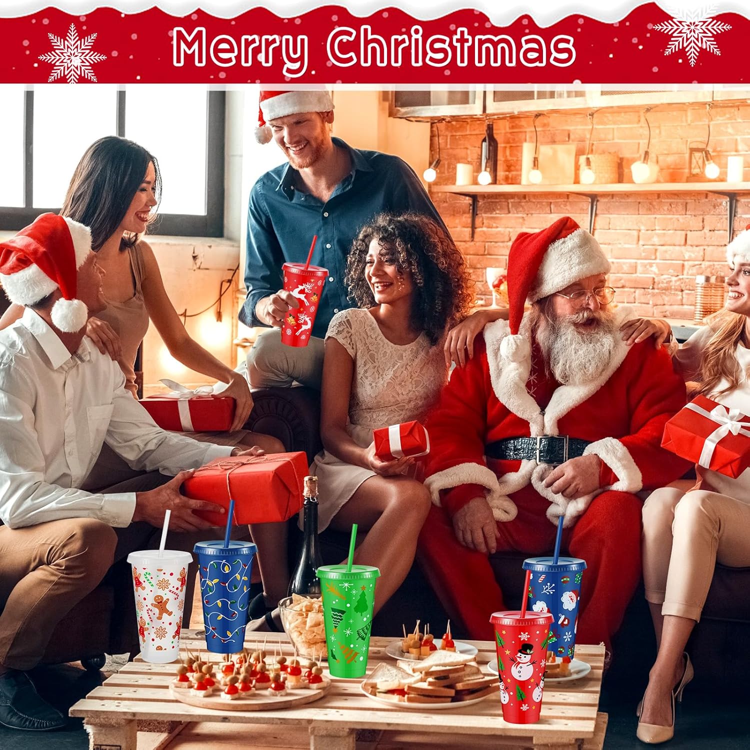 32 Pcs Christmas Plastic Cups Bulk 24 oz Reusable Plastic Drinking Tumbler with Lids and Straws Kids Christmas Party Cups for Xmas Gift Holiday Party Supplies - Image 5