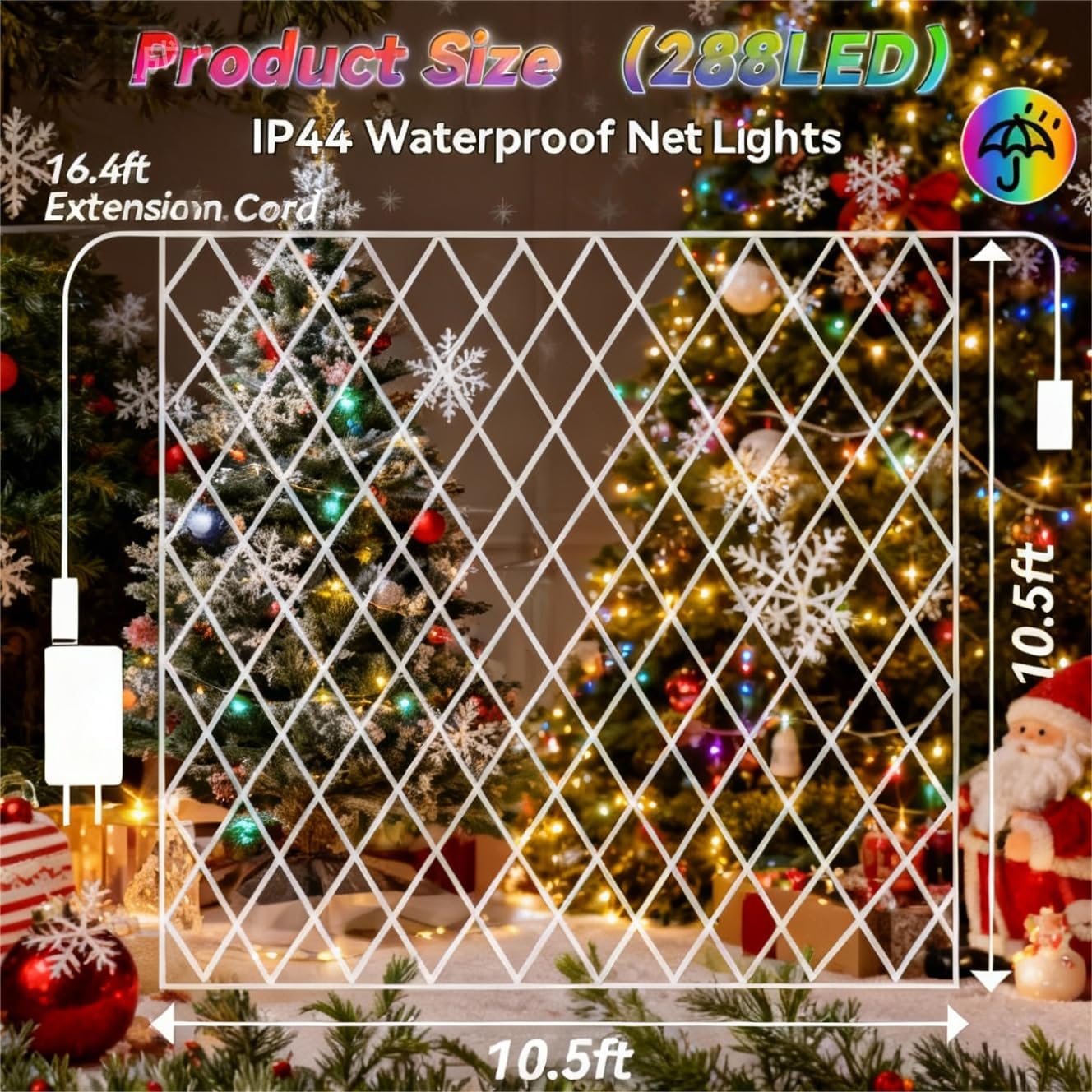 Net Lights Gazebo Lights Outdoor Mesh Decorations, 10.5x10.5ft 288 LED Multi Colored Blanket Xmas Lights Outside Decor Waterproof with 9 Modes, Timer for Bushes Shrubs Hedge Trees Grass