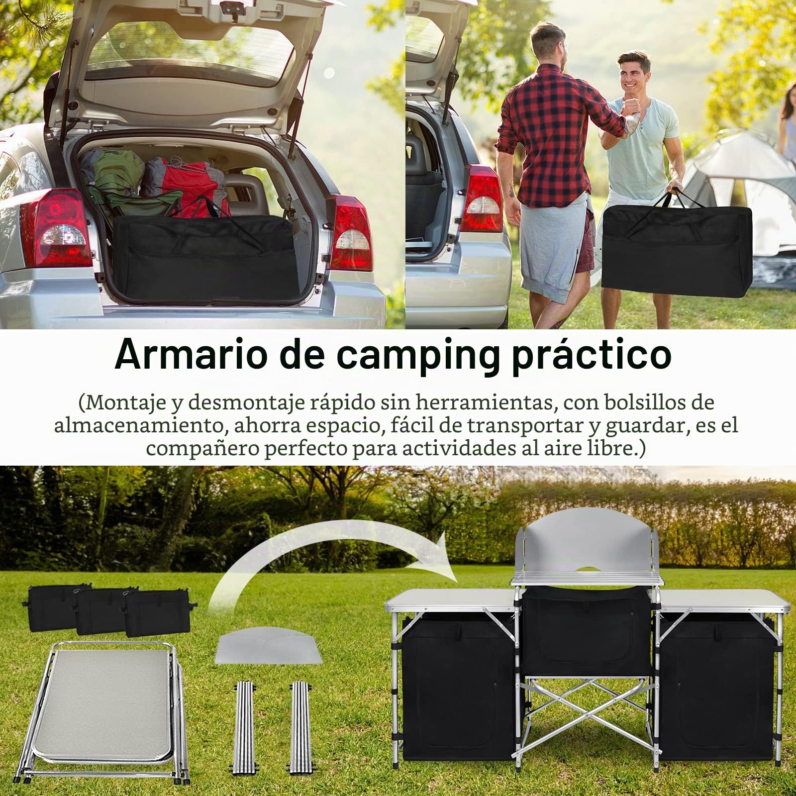 Froadp Armarios de Acampada de Cocina Plegables con Tapa de MDF y Bolsa de Transporte Mesa de Parrilla al Aire Libre Taquillas de Camping para BBQ Viaje Jardín Balcón Campaña (Tipo A, 174x46x110cm)