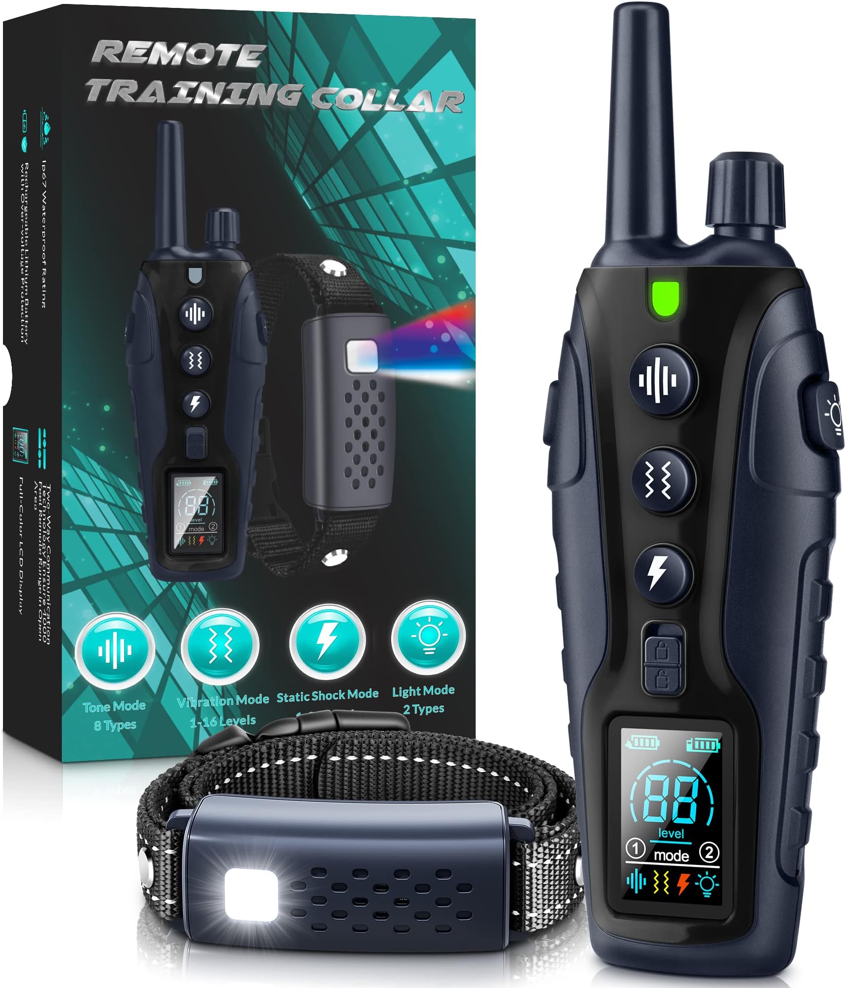 Dog Shock Collar - 4000FT Dog Training Collar with Remote Waterproof e Collar with Flashing Light, Adjustable Pitch Beep(1-8), Vibration(1-16), Safe Shock(1-99), and Keypad Lock