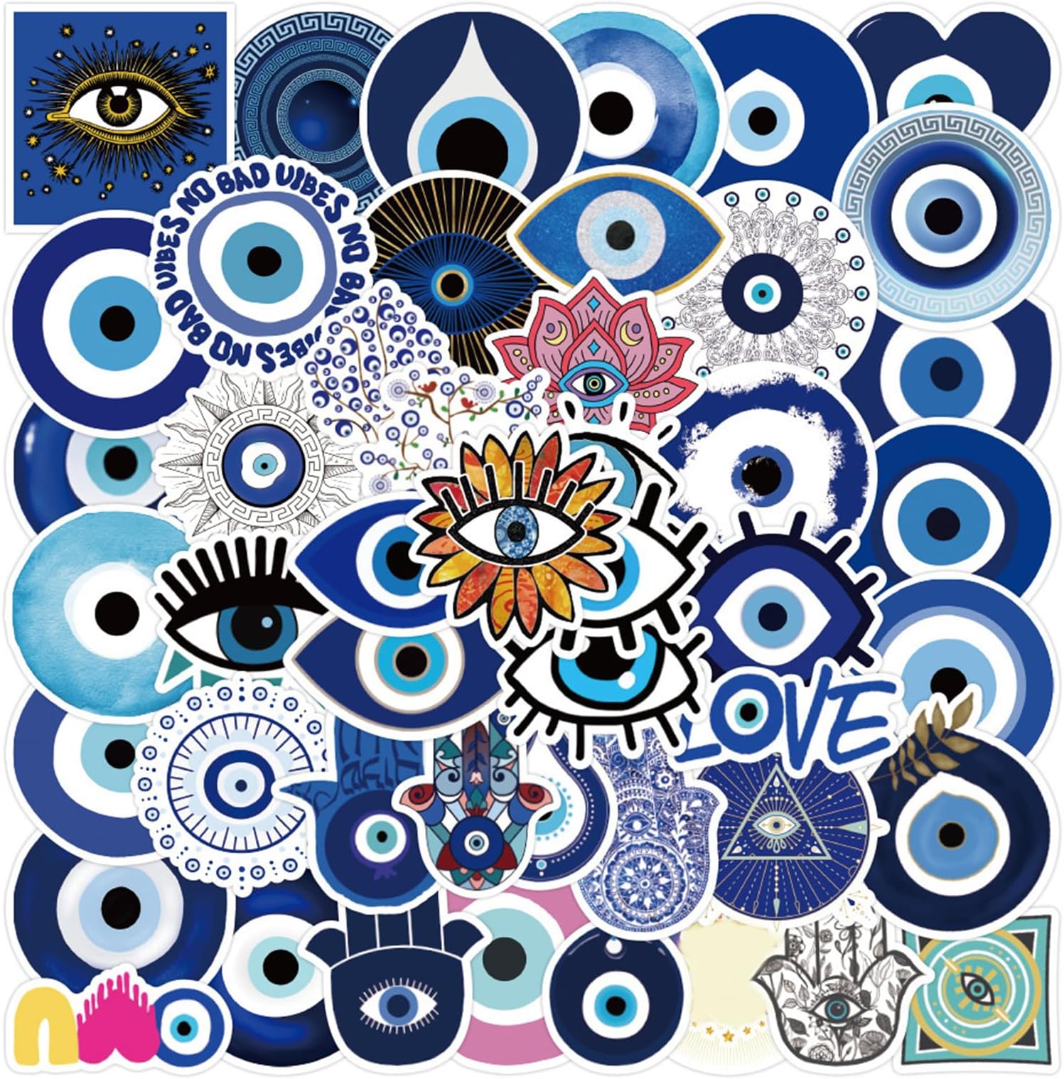 N&S Evil Eyes Stickers for Water Bottles 50 Pcs Cute, Waterproof, Beautiful and Fashionable Youth Stickers, Suitable for Cups, Phones, Bicycles, Guitars, Suitcases, Ultra-Durable Vinyl.