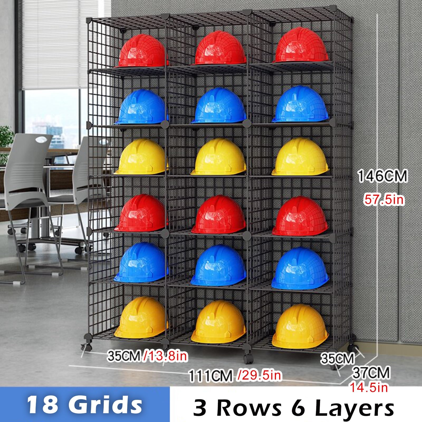 helmhalterung wand Großes Schutzhelm-Aufbewahrungsregal Für Die Baustelle, Würfelförmiges Eisendrahtgitter, Schutzhelm-Aufbewahrungskäfig/Boxen Für Arbeiter, Platzsparend(3-6 layer)