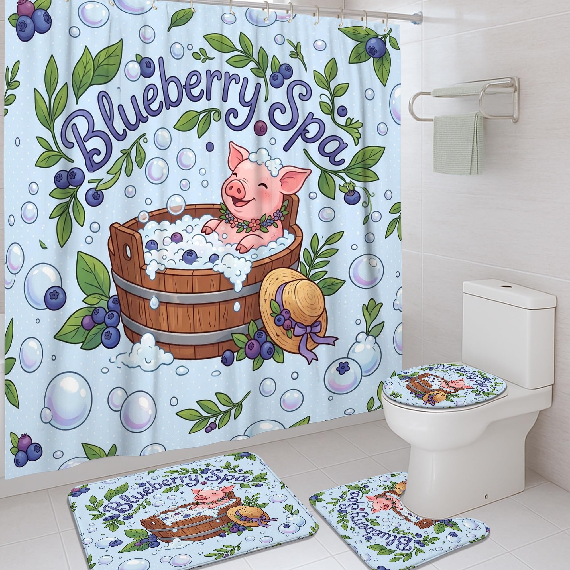 Rideau de douche cochon 183 x 183 cm lavable en machine avec crochets