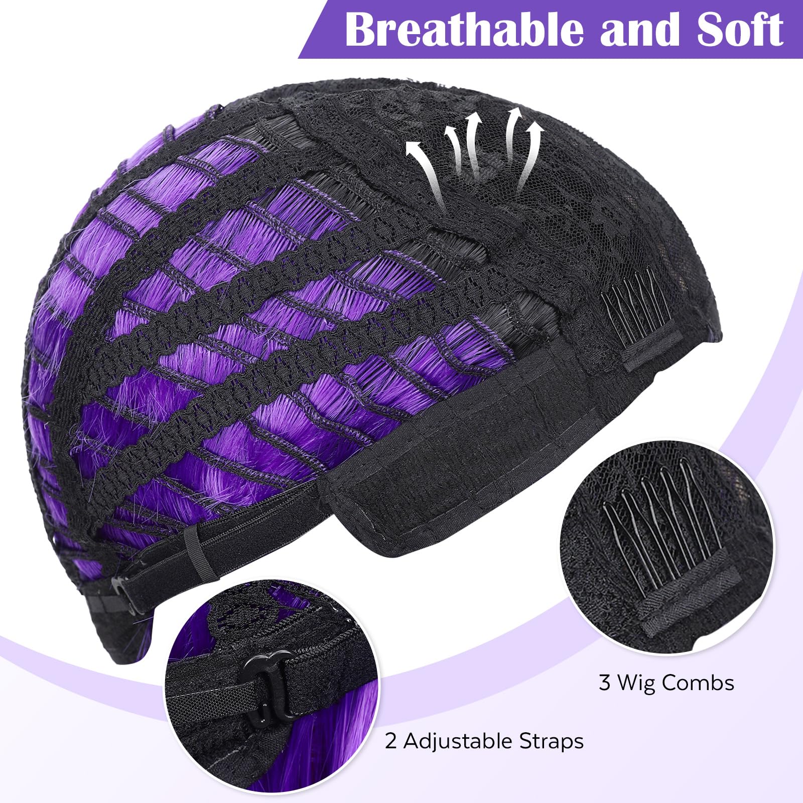 HANNE Ombre Black to Purple Wig Short Bob Wigs Shoulder Length Bob Hair Short Straight Hair Bob Wigs for Women Ombre Purple Wig Halloween Rumi Cosplay Wigs (Ombre Purple): 1-Ombre Purple