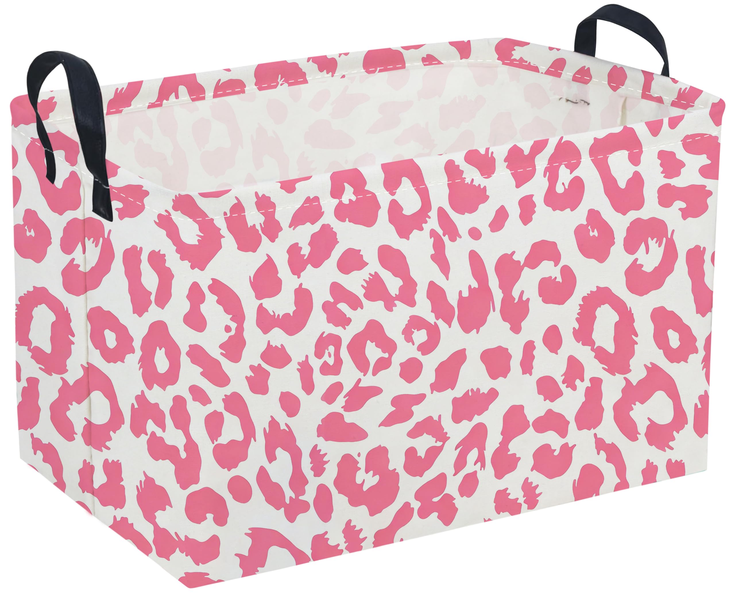 Sanjiaofeng Rectangular Kids Baskets,leopard print basket,Pink Storage Basket with Handles,Waterproof Collapsible Storage Bin for Kids,Kid Room Decor,Books Box,Gift Basket(leopard print)