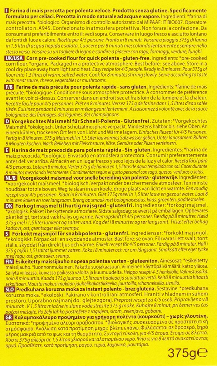 Probios Viva Harina de Maíz para Polenta Rápida - Paquete de 12 x 375 gr - Total: 4500 gr