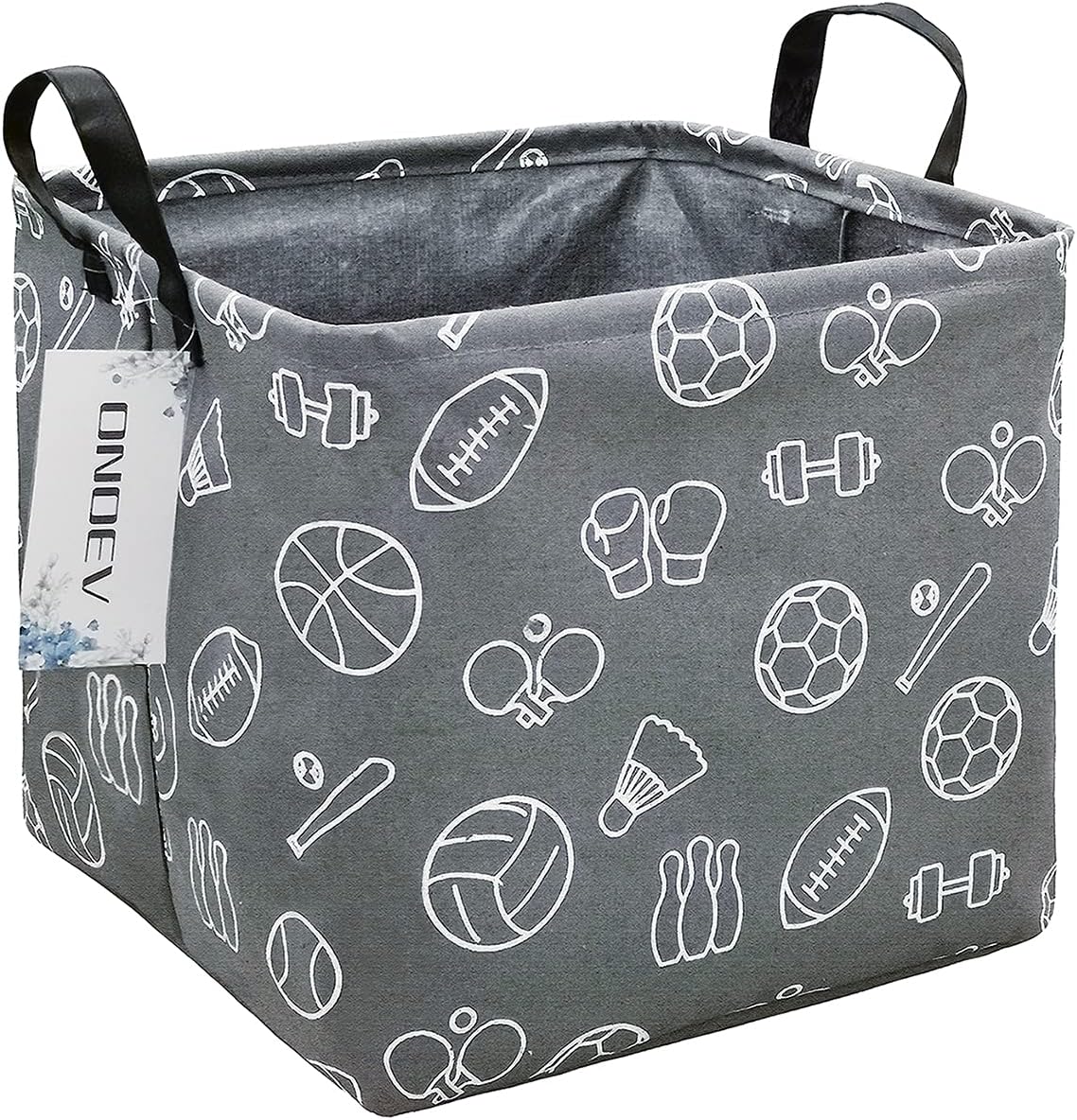 Square Folding Laundry Basket, Waterproof Canvas Basket,Gift Basket,Suitable for Children's Room,Office,Clothes,Toys Storage(Grey Sports Ball)