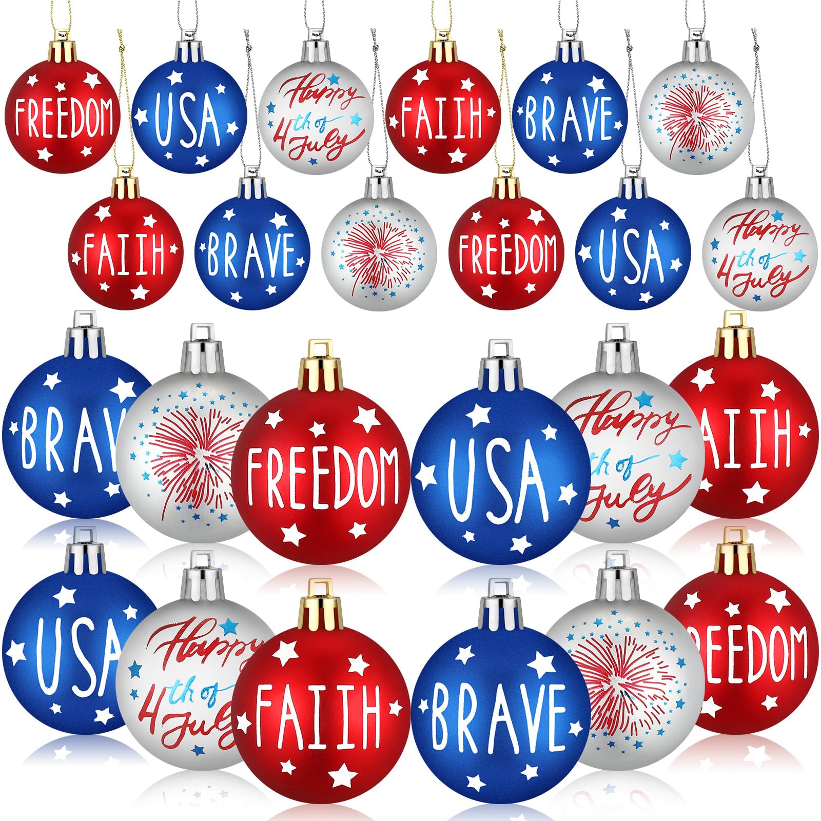 12 Pcs Patriotic Ornaments for Tree Labor Day Ball Decoration Veterans Day Hanging Ornament 4th of July Ball Decor 1.57 Inch Red Blue White Ornament Independence Day Decor for Home, Star Style