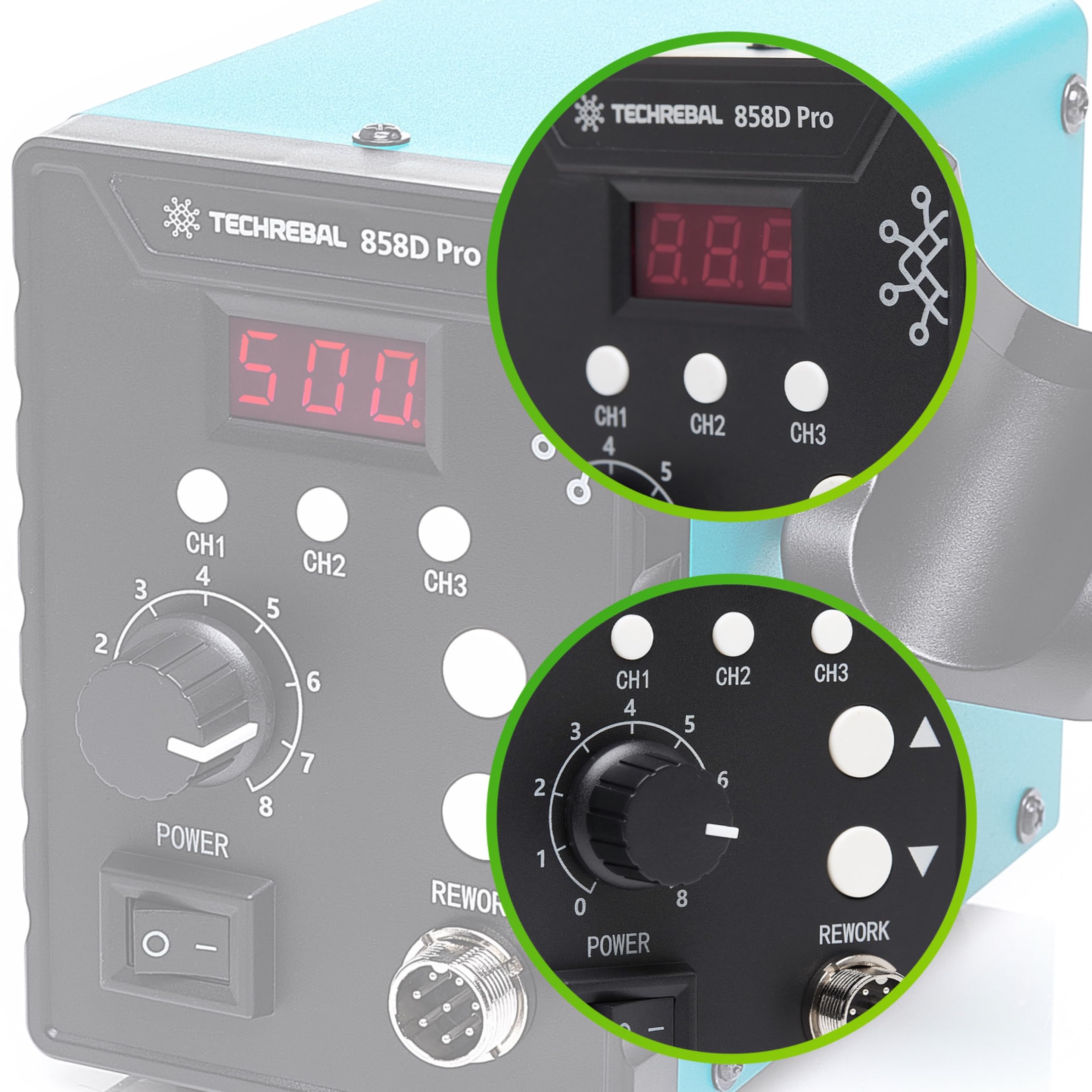 Stazione aria calda Techrebal 858D Pro 3 memorie hot air saldatura smd 700W 120L
