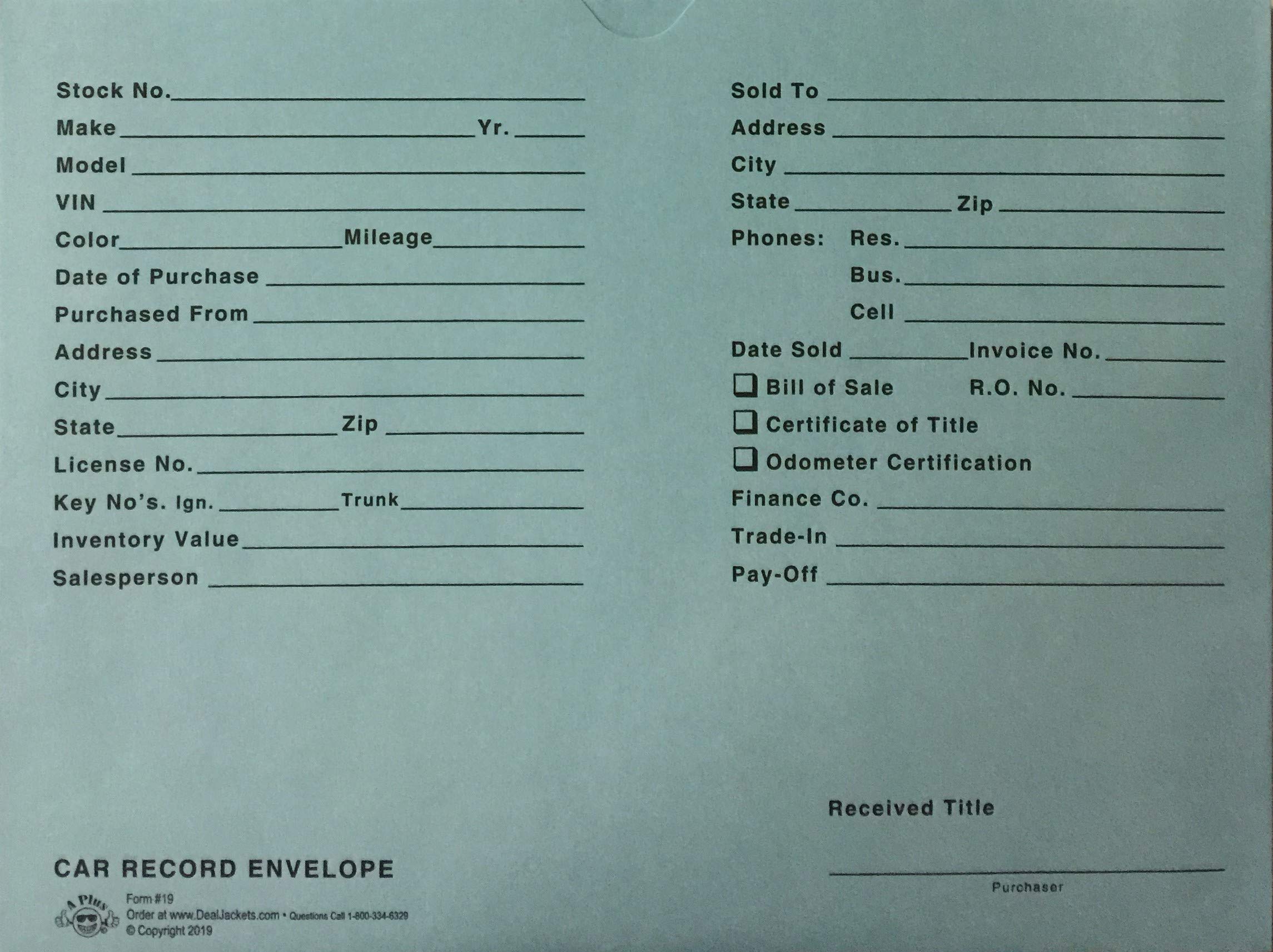 A Plus Car Record Envelope #19 Vehicle Dealer Jackets, 100 Quantity, Blue (P15)