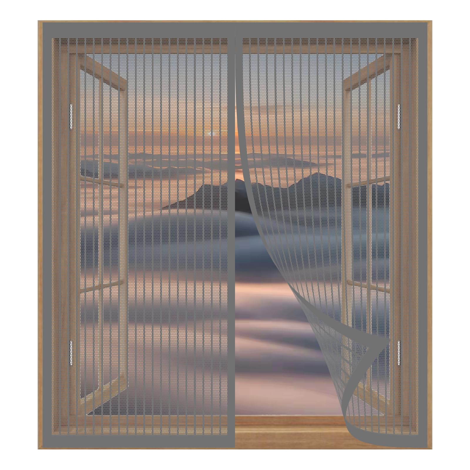 Yuanwan Grey Magnetic Window Screen For Cats 113 X 129 Cm Easy Installation No Drilling Or Screwing Self Sealing-Heavy Duty-Hands Free Mesh Partition For Windows Nets To Keep Bugs Out,