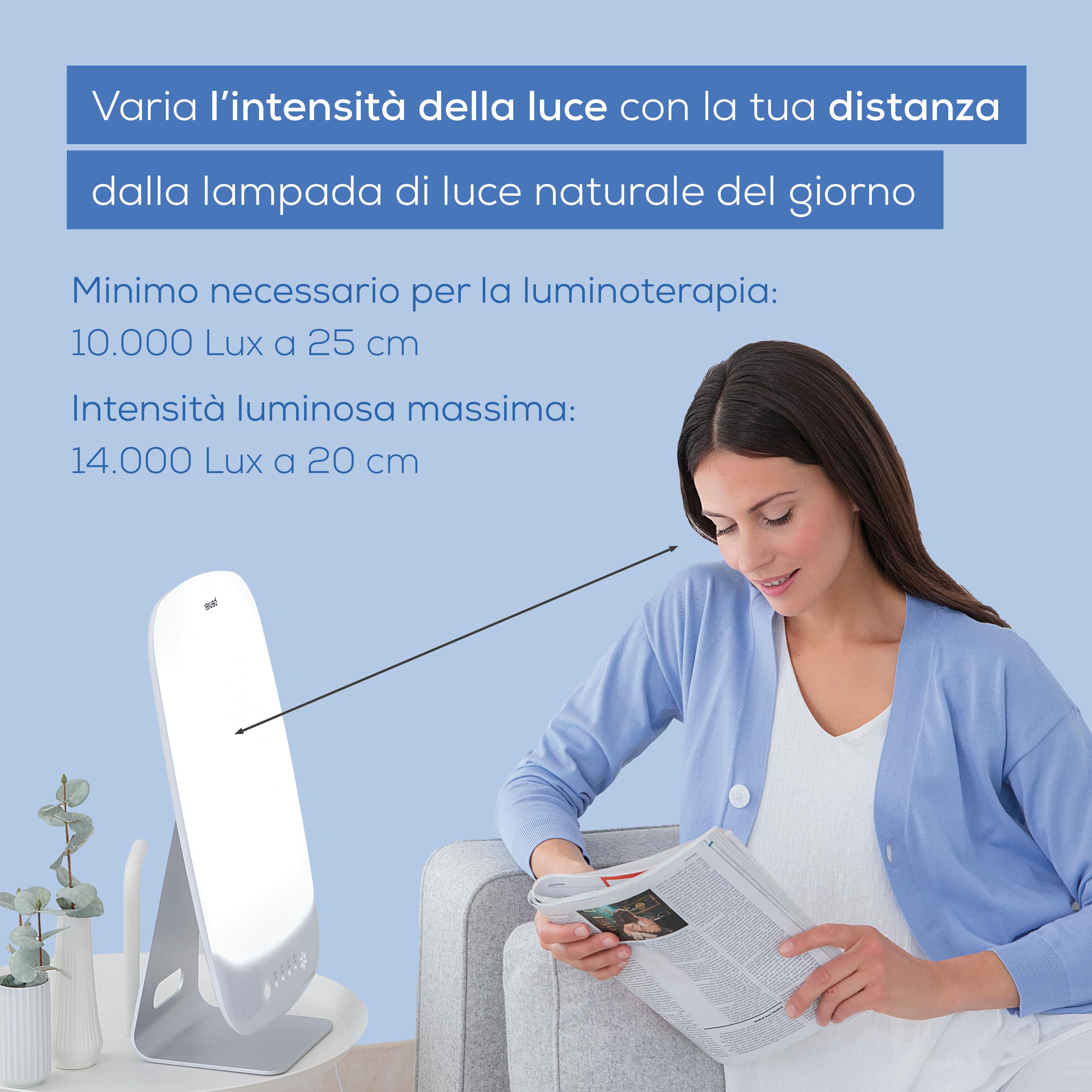Beurer TL 95 Lampada SAD, simulazione della naturale del giorno, 14000 Lux, Dispositivo medico, lampada di luce naturale del giorno per carenza di luce, tecnologia LED SunLike®, con dimmer