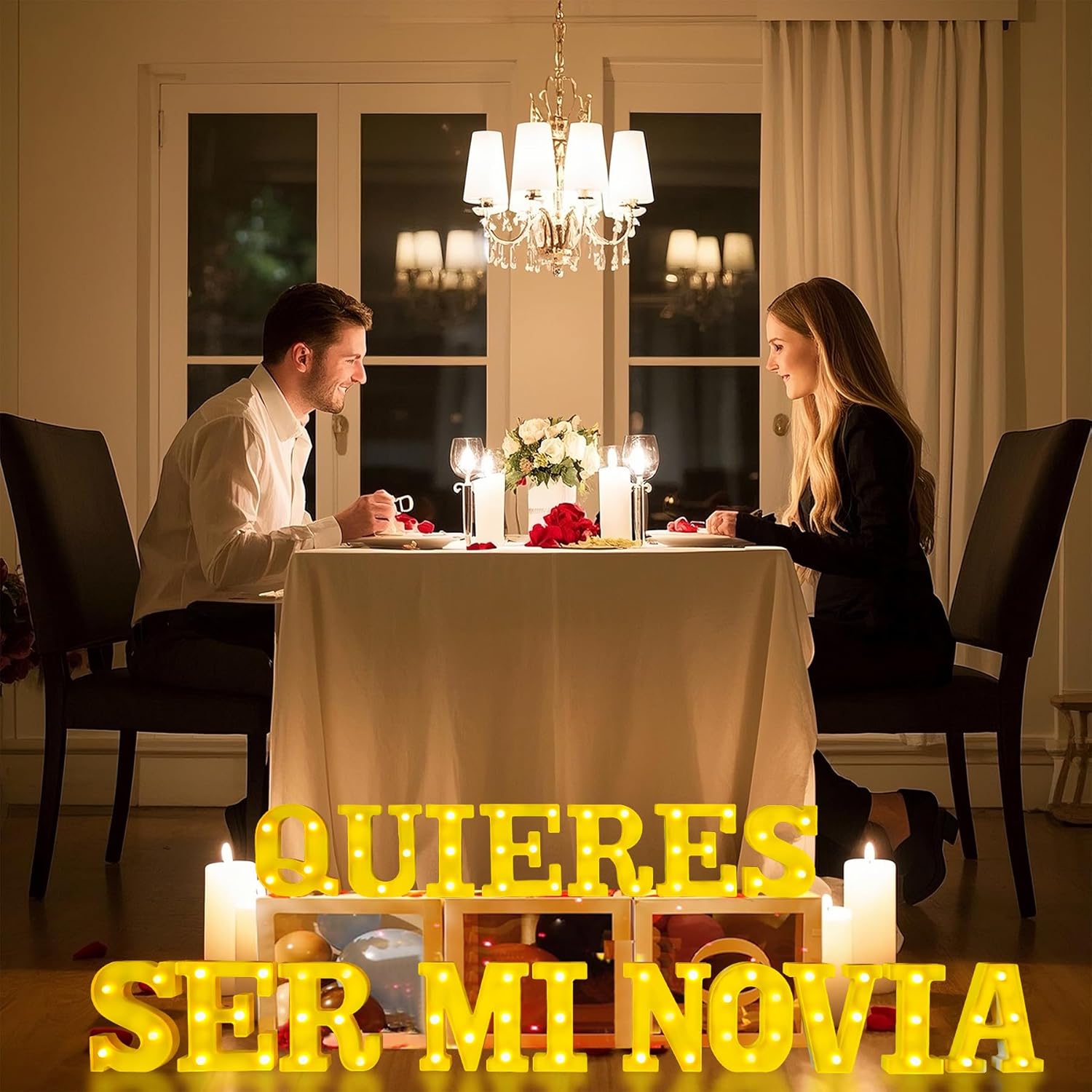 Quieres Ser Mi Novia Light Up Letters Proposing Decorations Set Includes 14 LED Light Letters and 1000 Rose Petals - Image 8