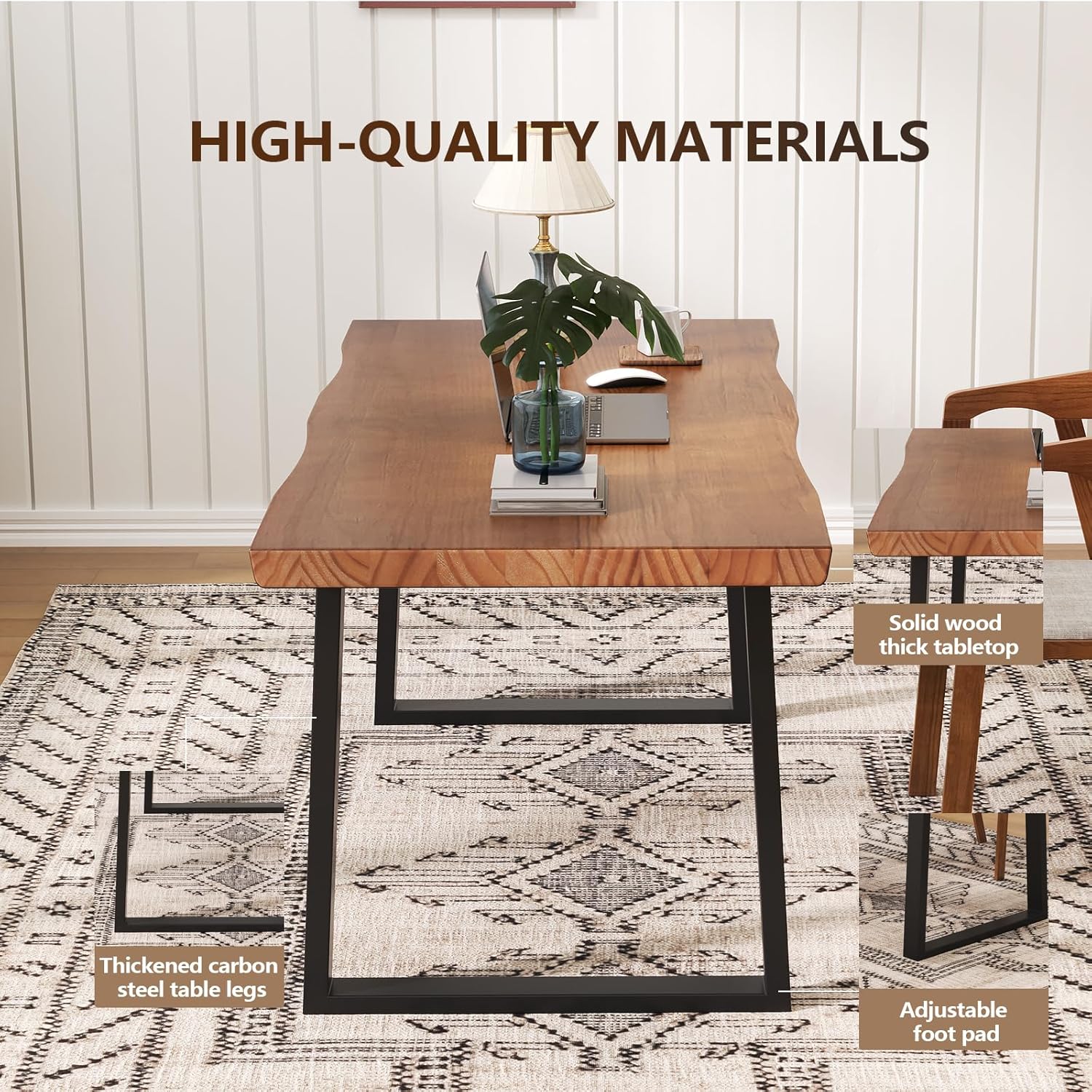 47" Solid Wood Live Edge Computer Desk - Rustic Vintage Industrial Brown Work Desk, Modern Minimalist Home Office Desk, Writing Study Office Table for Professional & Learning Use