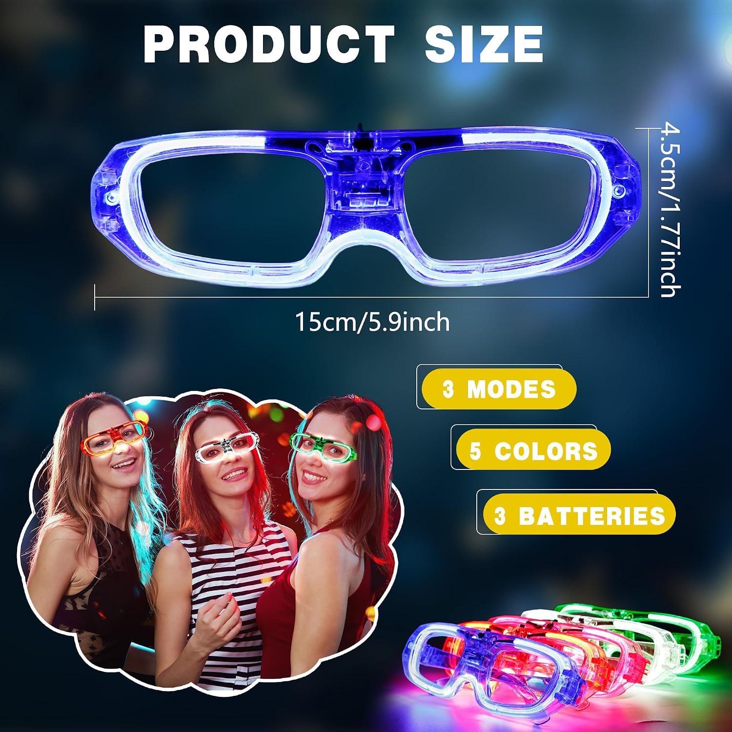 35 Packs LED Glasses 5 Neon Color 3 Light Modes Glow Sticks Light Up Glasses Party Supplies for Kids Adults Flashing Toy fit Eve Graduations Birthday