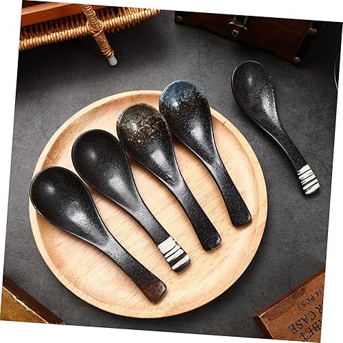 Miniatura 5 de UPKOCH Juego de cucharas de arroz de cerámica de cuchara de sopa de estilo japonés 5pcs para la cocina casera