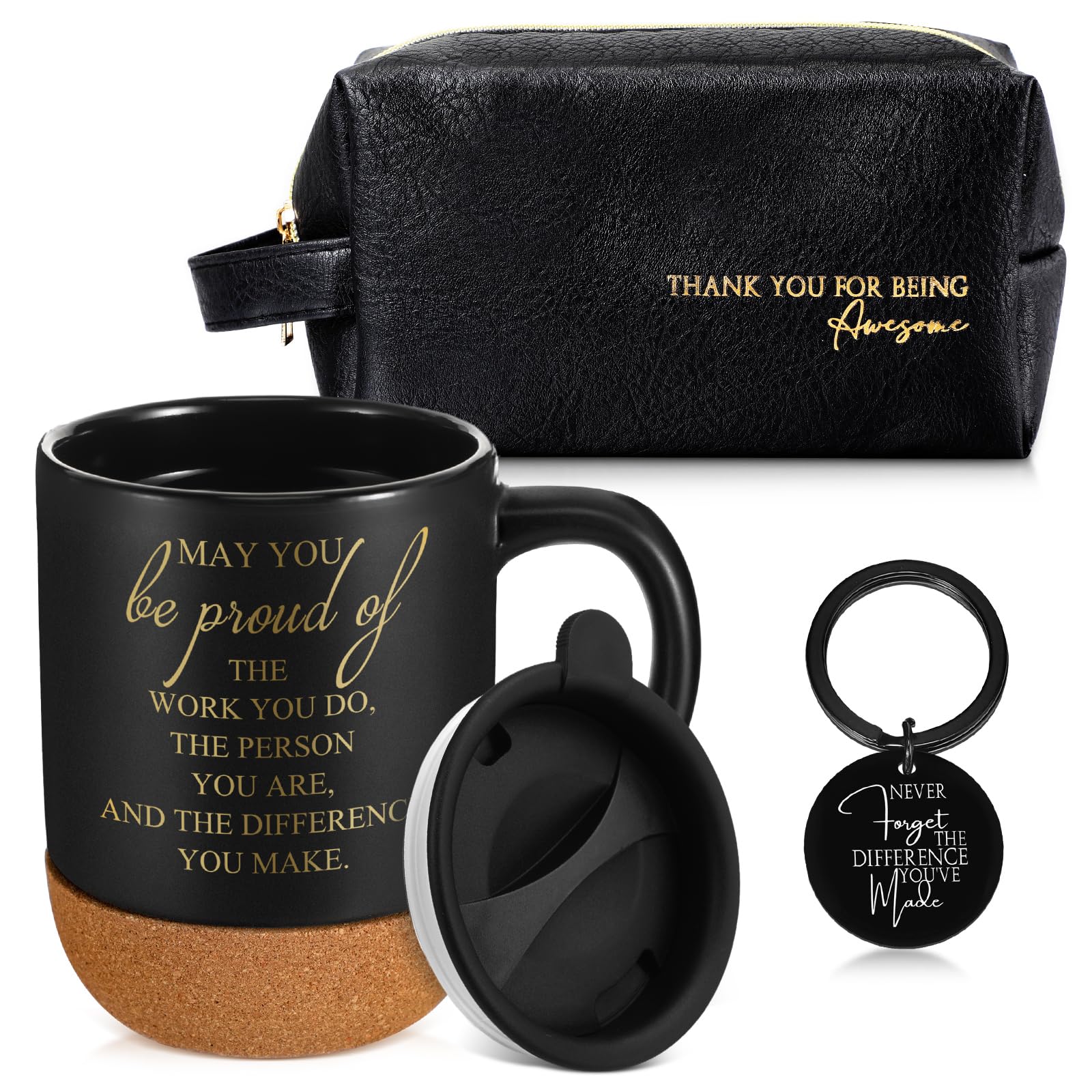 Dandat 3 Pcs Thank You Gift for Men Coworker Appreciation Office Gift Leather Toiletry Bag May You Be Proud 15oz Coffee Cup with Keychain for Boss