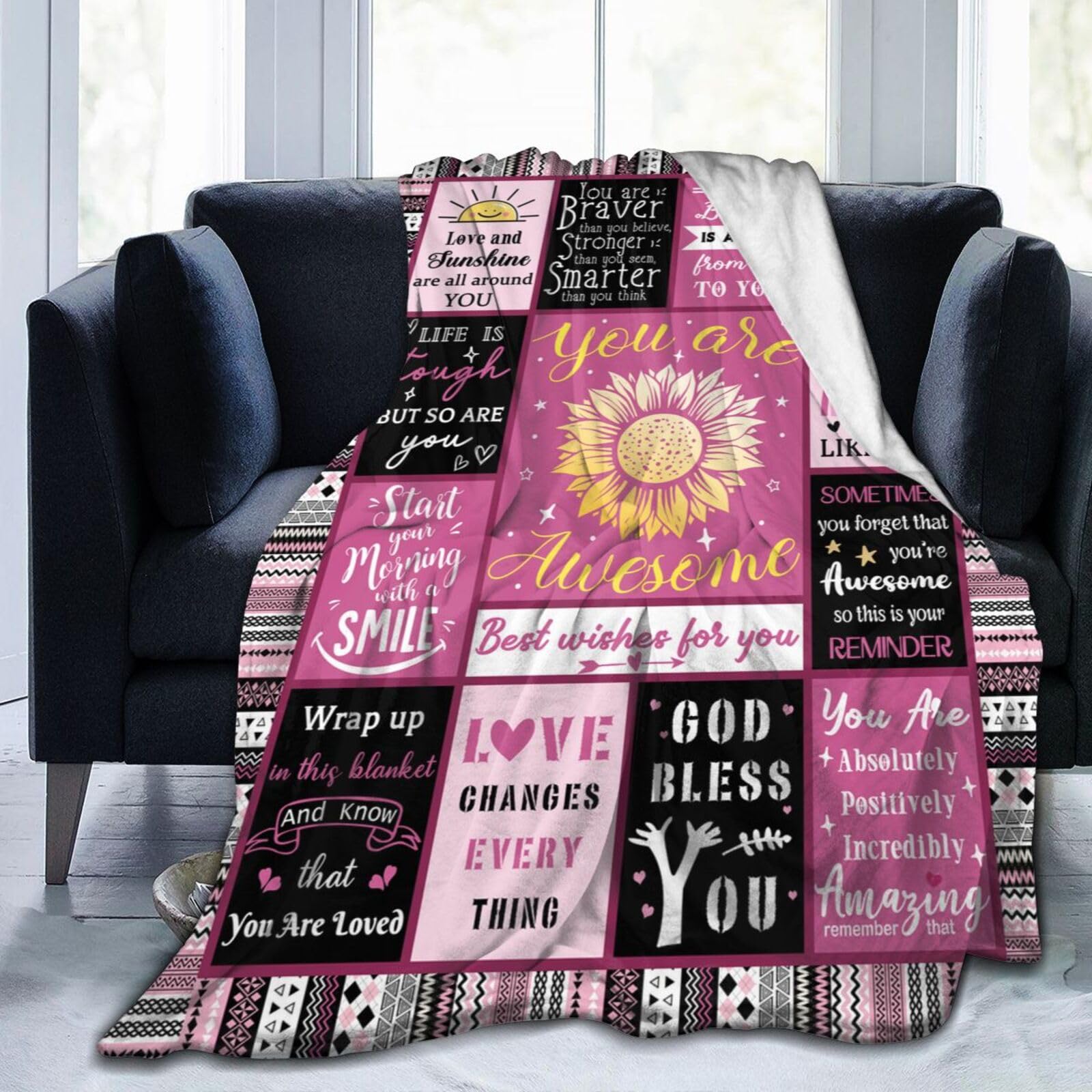 Coperta Sherpa regalo per le donne Get Well Blanket regalo di compleanno per le donne dopo l'intervento chirurgico luce positiva coperta caffè (127 x 152 cm
