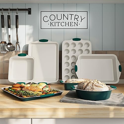 Miniatura 3 de Country Kitchen Juego de utensilios para hornear apilables antiadherentes, resistentes, duraderos, de fácil liberación, salvia, 10 unidades