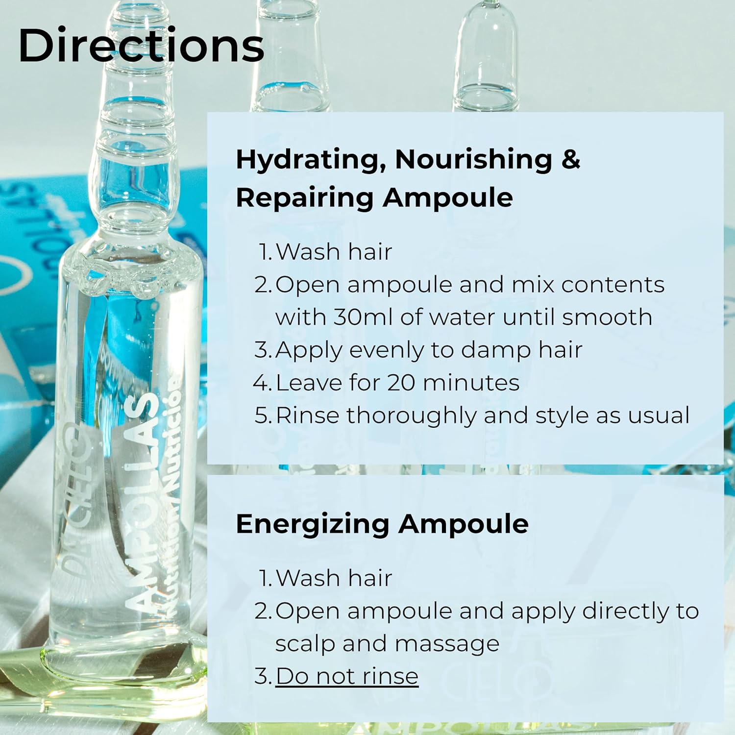 Agua de Cielo Hair Ampoules Set - Intensive Hair Treatment for Damaged Hair, Nourish, Hydrate, Repair & Growth - 4 Ampoules of 10ml
