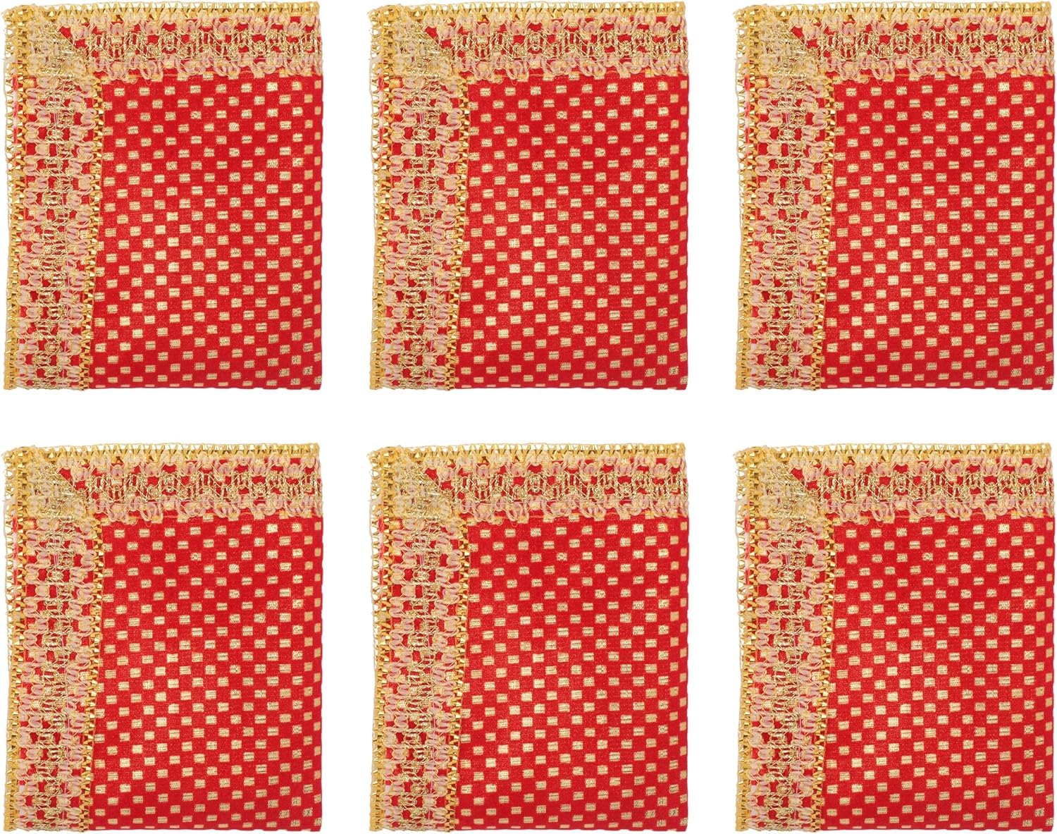 Chunari de Puja en soie artificielle rouge et dorée Aditri Creation pour temple - Lot de 6