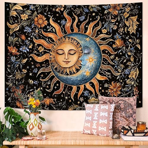 Miniatura 2 de Aipon Tapiz vintage para dormitorio, aula, estilo bohemio, retro, con diseño de amanecer de los años 70, para colgar en la pared, sala de estar,