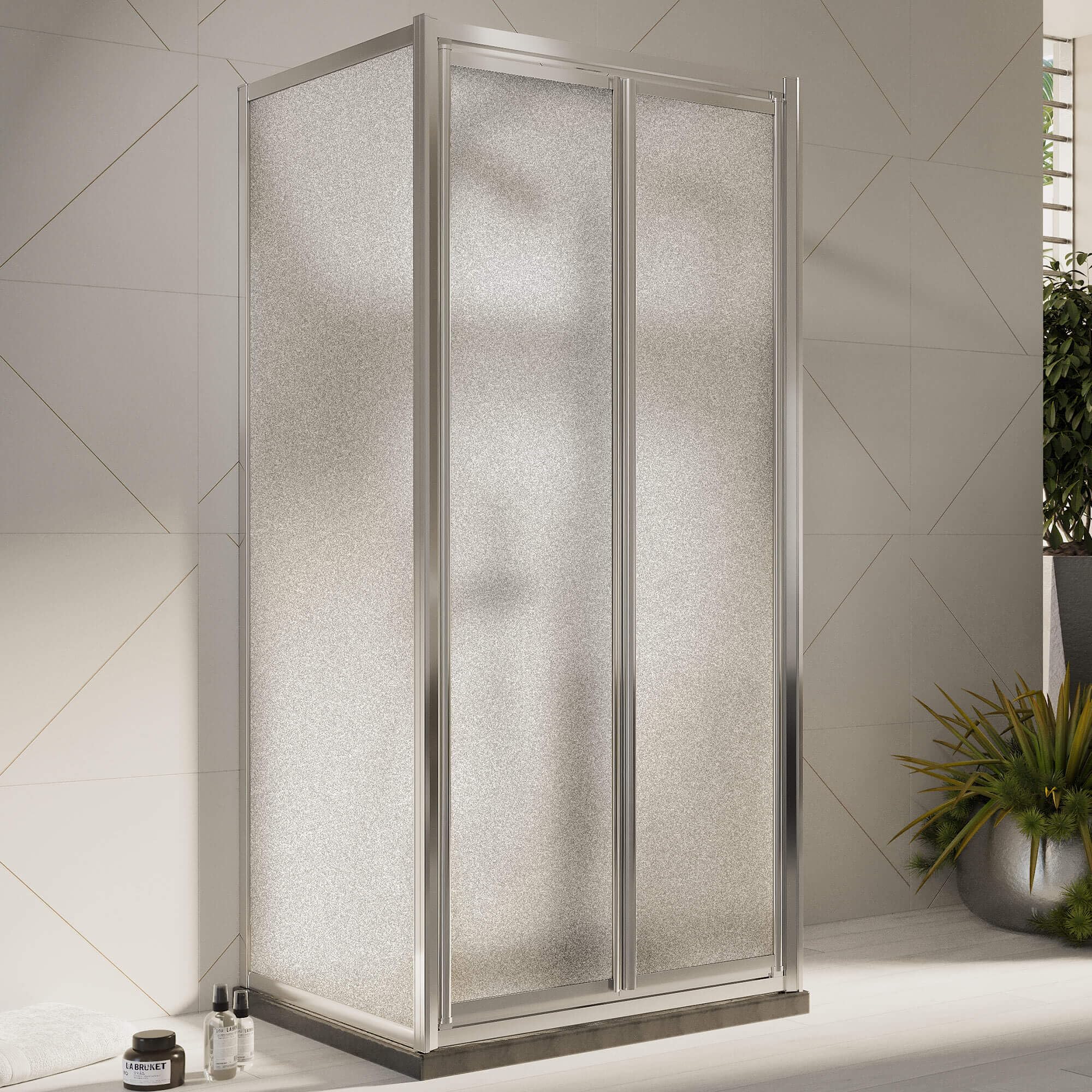 Box Doccia 3 lati 80x80x80 cm 2 Ante Battenti in Cristallo Opaco 4-6mm H198 Maribo Trio