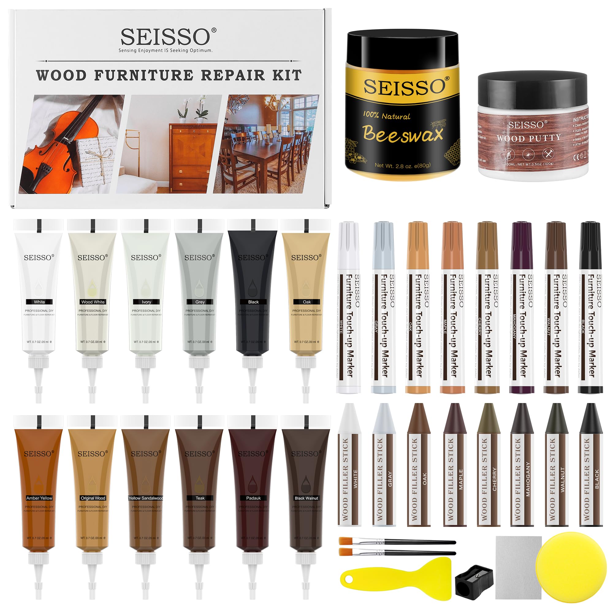 SEISSO Wood Furniture Repair Kit, Repair Wood Stains,Scratches, Hole,Crack