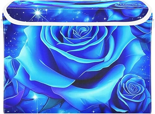 Kigai Cesta de almacenamiento de rosas moradas con tapas y asa, cubo de almacenamiento grande plegable para estantes, armario, dormitorio, sala de