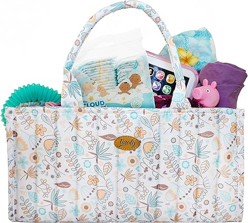 Organizador de pañales floral, lindo almacenamiento para artículos esenciales, cesta portátil para cambiar, regalo imprescindible para baby shower,