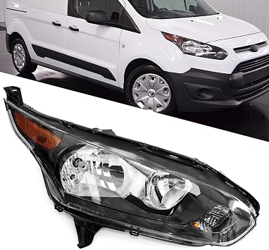 Front Headlight w/Bulbs Fit For Ford Transit Connect 2014-2018 - Halogen Headlamp Assembly OE Style Replacement For FO2503327, DT1Z13008R Black Housing - Right Passenger Side