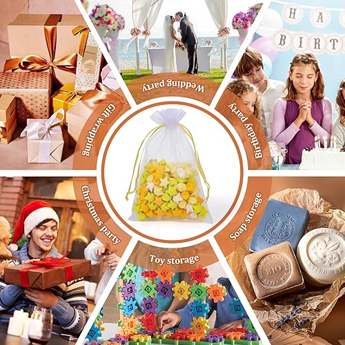 Miniatura 67 de Hopttreely 100 bolsas de organza transparente de alta calidad, bolsas blancas para recuerdos de boda, 4 x 4.72 bolsas de regalo de joyería