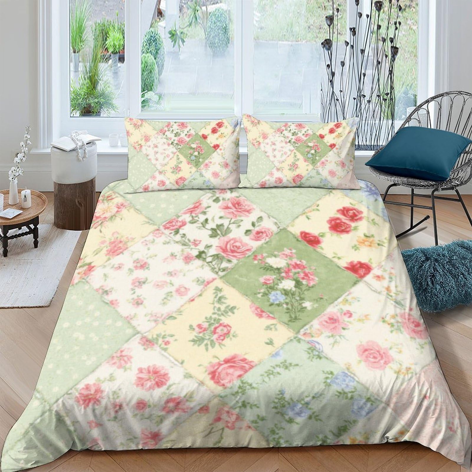Ctjqhvkz Style-10 3D Printed Patchwork Floral Fitted Sheet Microfiber Soft Breathable Vintage Rose Mattress Cover For Bedroom Guestroom Decor Single（135X200cm）