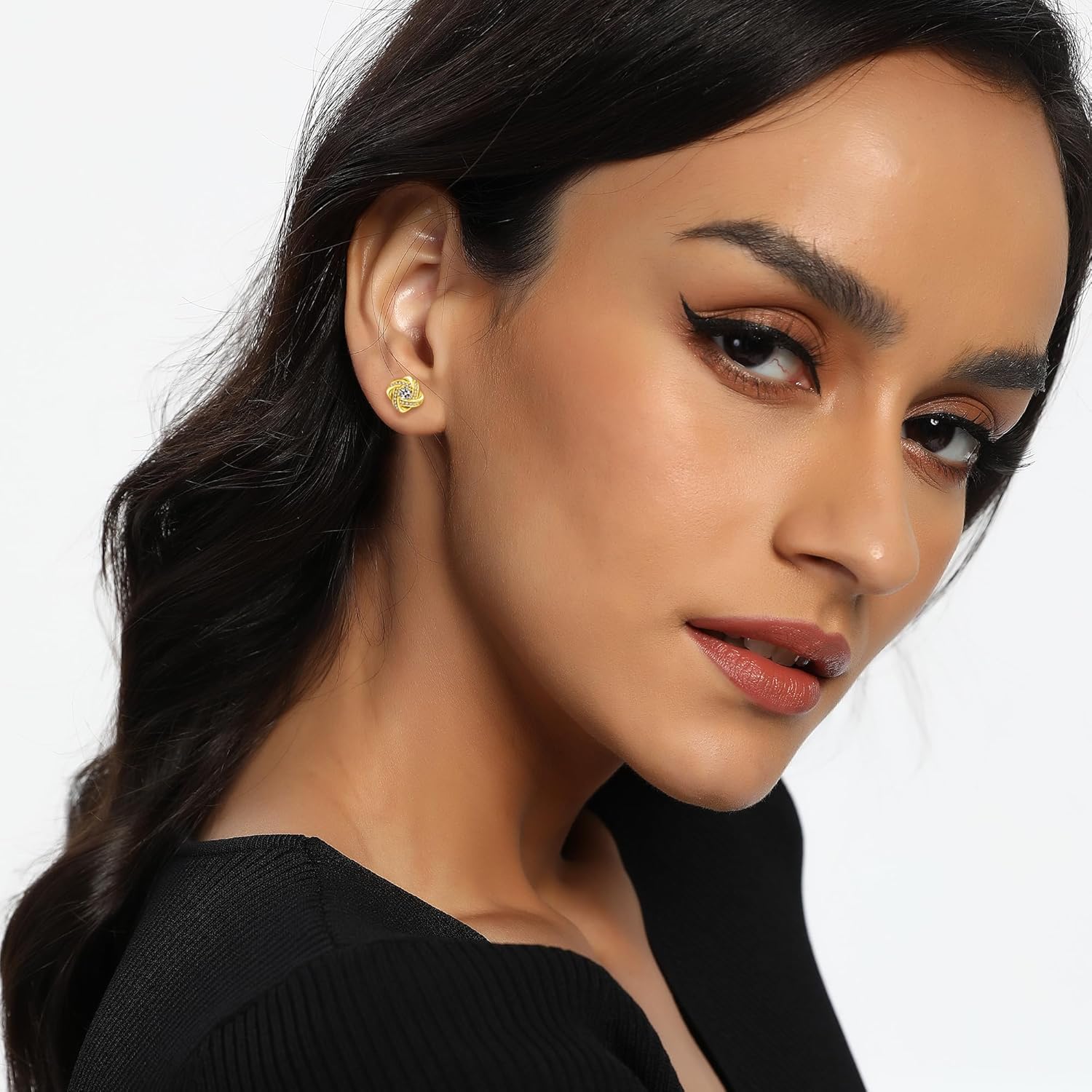 Love Knot Earrings 18K Yellow Gold Plated Flower Stud Earrings for Women Cubic Zirconia Earrings - Image 5