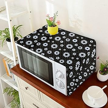 Star Weaves Microwave Oven Top Cover for LG 21 Litre Convection Microwave Oven MC2146BL Black - Oven Top Cover with 4 Utility Pockets and 1 Oven Handle Cover KUM52