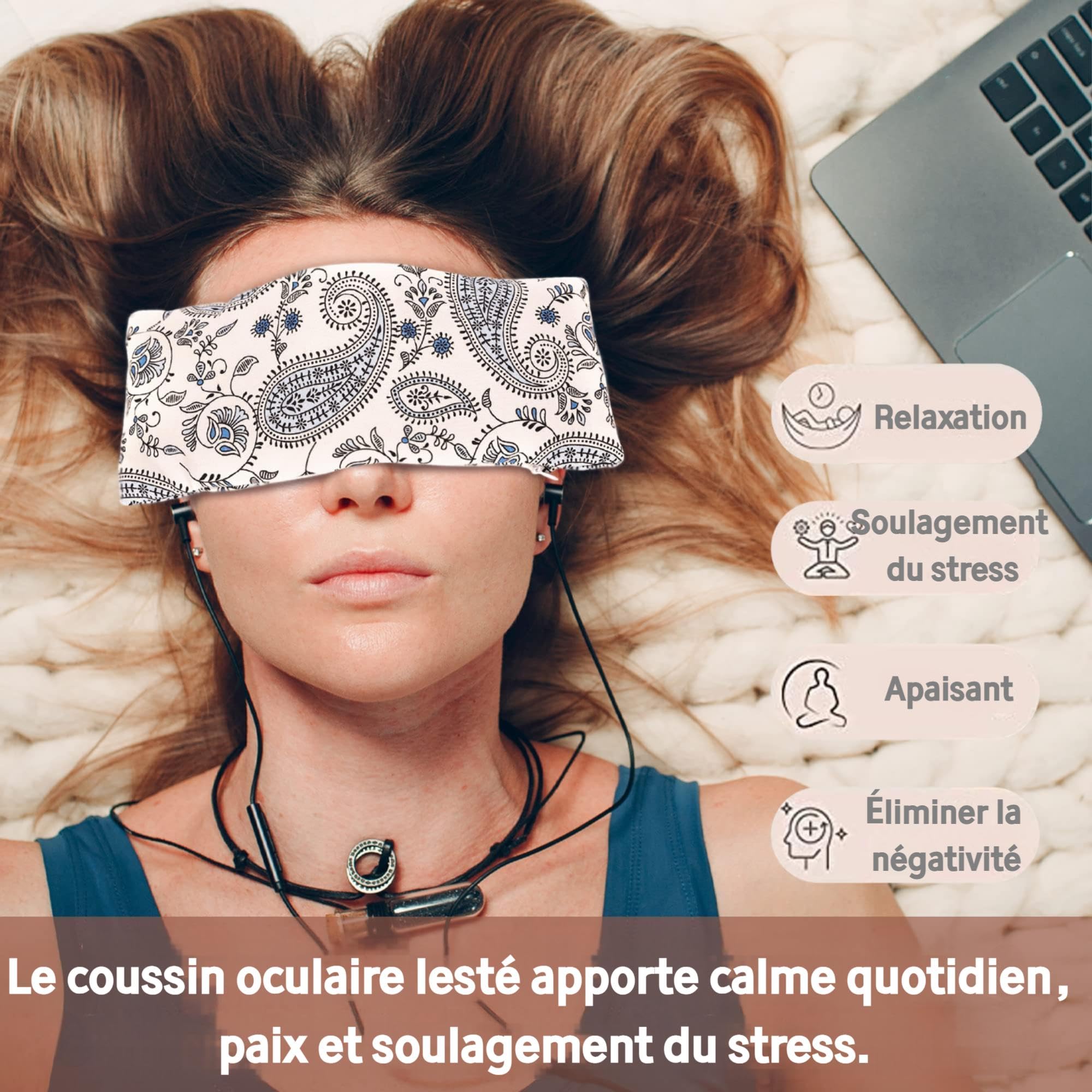 Masque Pour Les Yeux Poids Lavande Hihealer - Pour Sommeil, Méditation, Yoga | Housse Velours, Lavande Et Graines De Lin