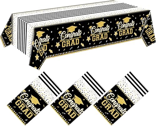 Mantel de graduación para decoración de fiesta, paquete de 3 manteles rectangulares de plástico desechables para fiestas de graduación de clase