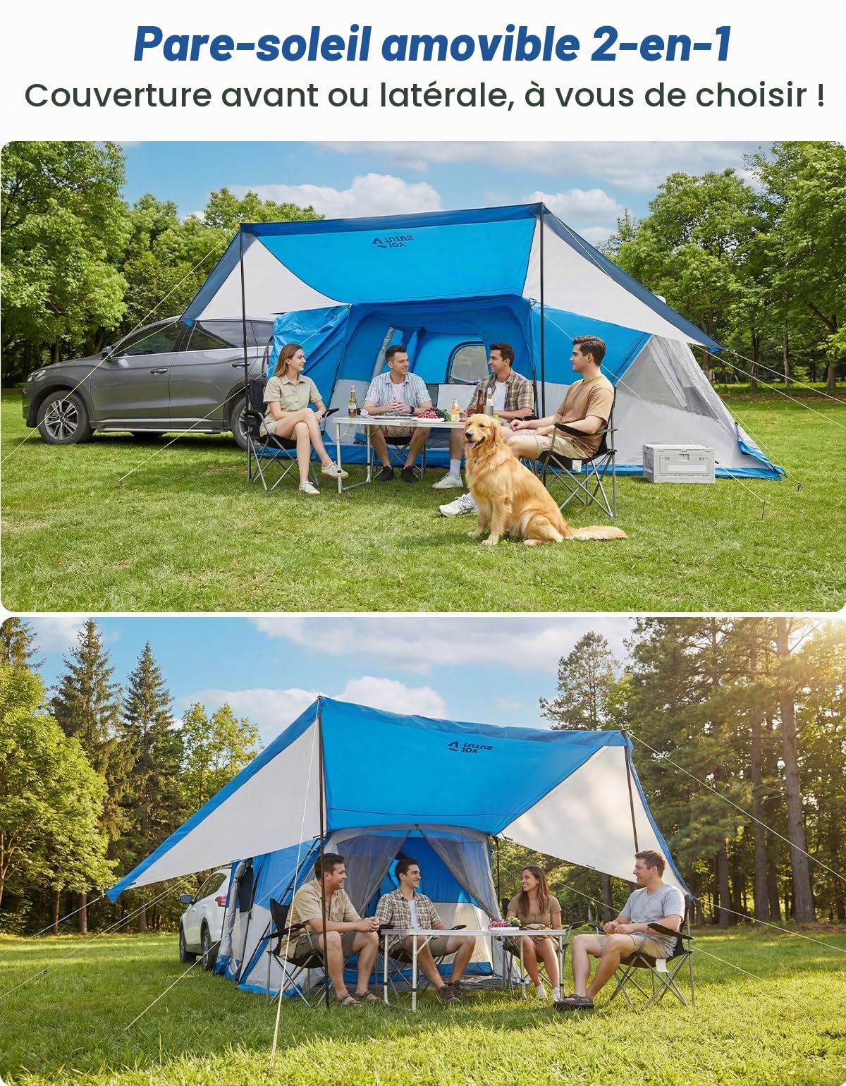 JOYTUTUS Tente SUV avec écran porch et auvent pour camping familial, SUV double usage ou camping avec Rainfly, double porte, Starry Sky Roof, convient pour SUV