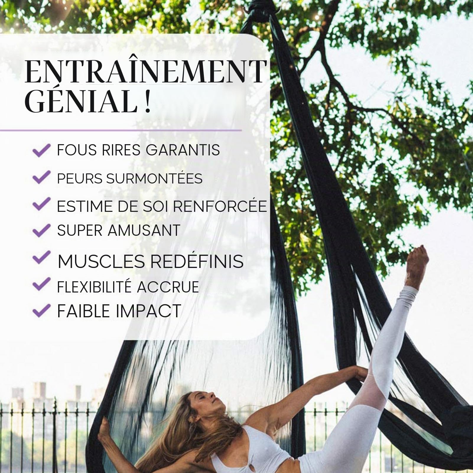 Hamac Aérien de Yoga | Kit Complet en Soie | Capacité de Charge Maximale, Tissu à Faible Élasticité pour Débutants et Danse