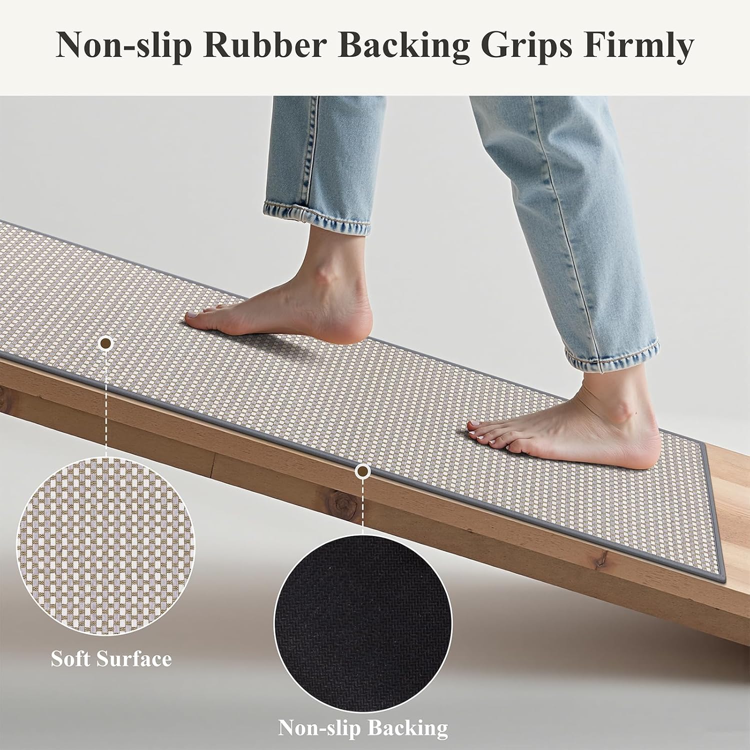 HEBE Kitchen Rugs Sets of 2 Non Slip Washable,20"x59"+20"x32" Cushioned Rubber Kitchen Mats for Floor,Stain Resistant Kitchen Carpet Runner Rug for Hallways, Front of Sink, Laundry