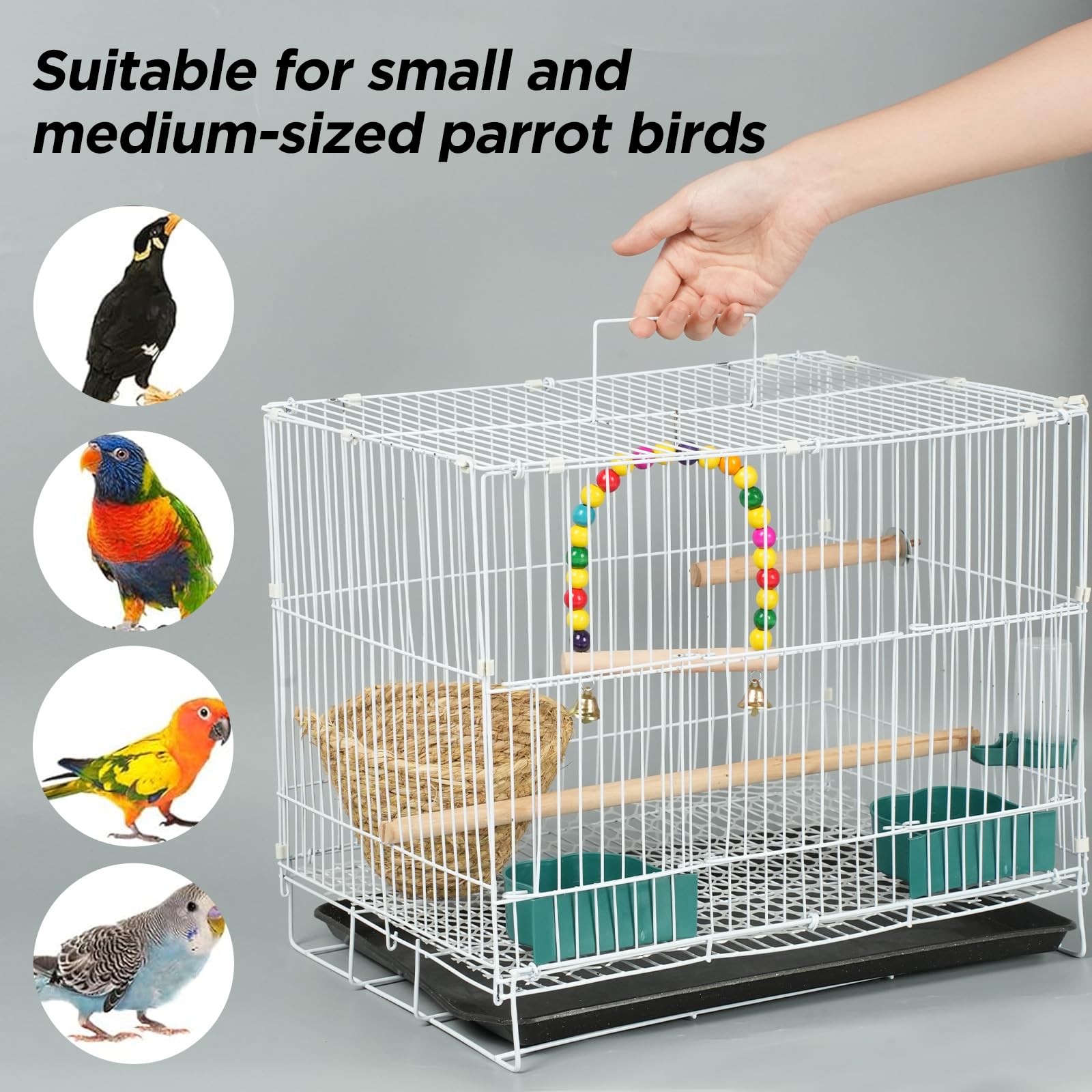 Lightweight bird cage set,with birdcage,bird toys,straw bird nest,and convenient cleaning tray,suitable for long tailed parrot love bird - Image 4