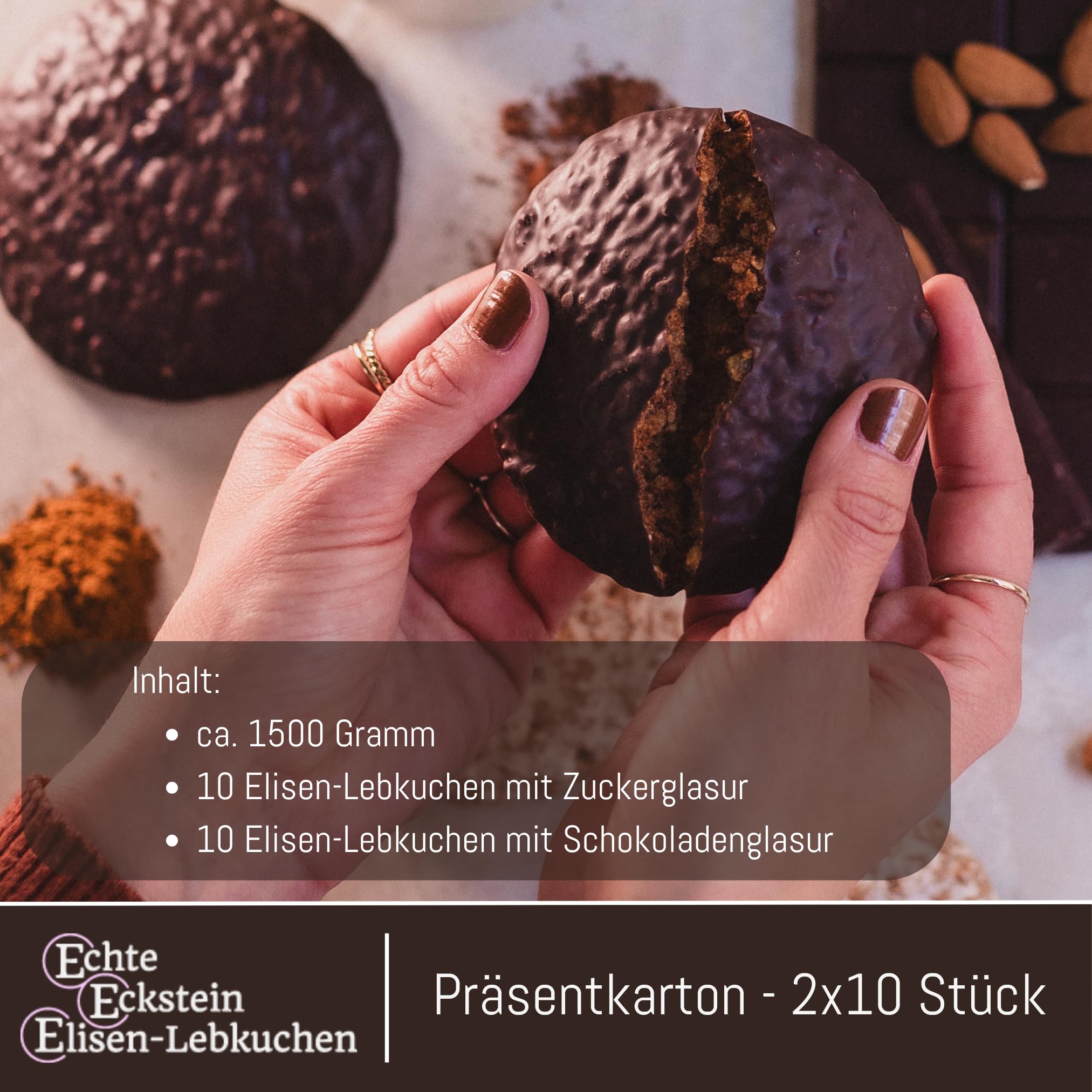 Lebkuchen Eckstein - 20 Stück gemischt - 1500g - Nürnberger Elisenlebkuchen | Echte Nürnberger Elisen-Lebkuchen · 20 Stück gemischt · 1500g · einzeln verpackt · für Familie & als Geschenk