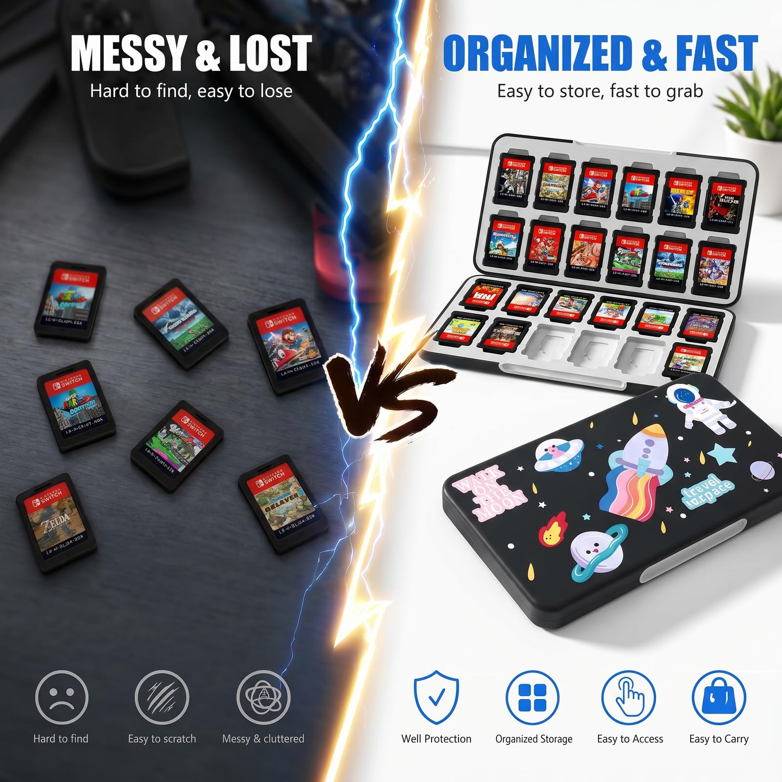 Game Storage Case for 24 Nintendo Switch Games - Space Theme