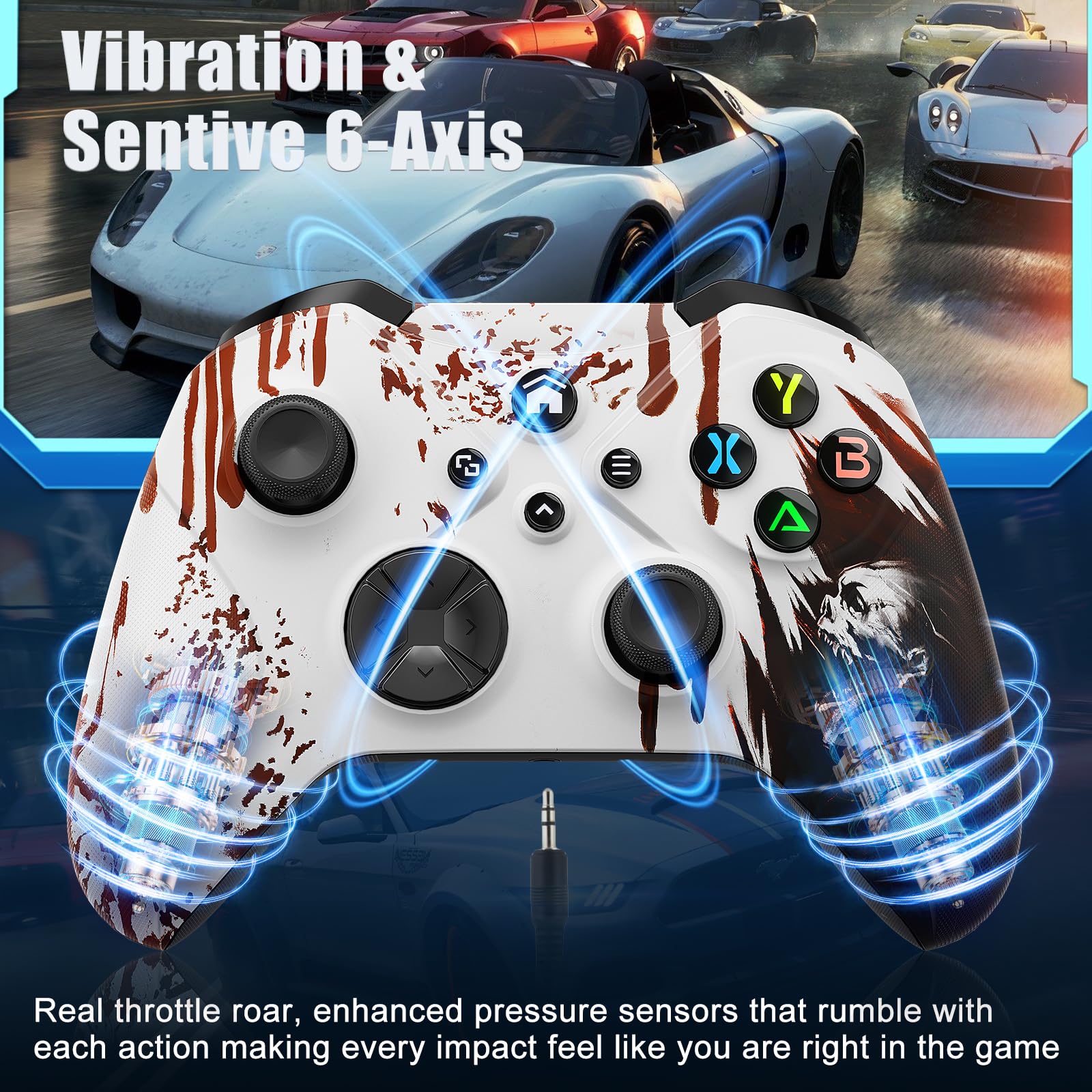 Nonbliep Manette sans fil pour Xbox Series X/S, Xbox One, PC, Steam – Édition spéciale personnalisée avec vibration, turbo, programmable, macro, 6 axes gyroscopiques et prise audio 3,5 mm
