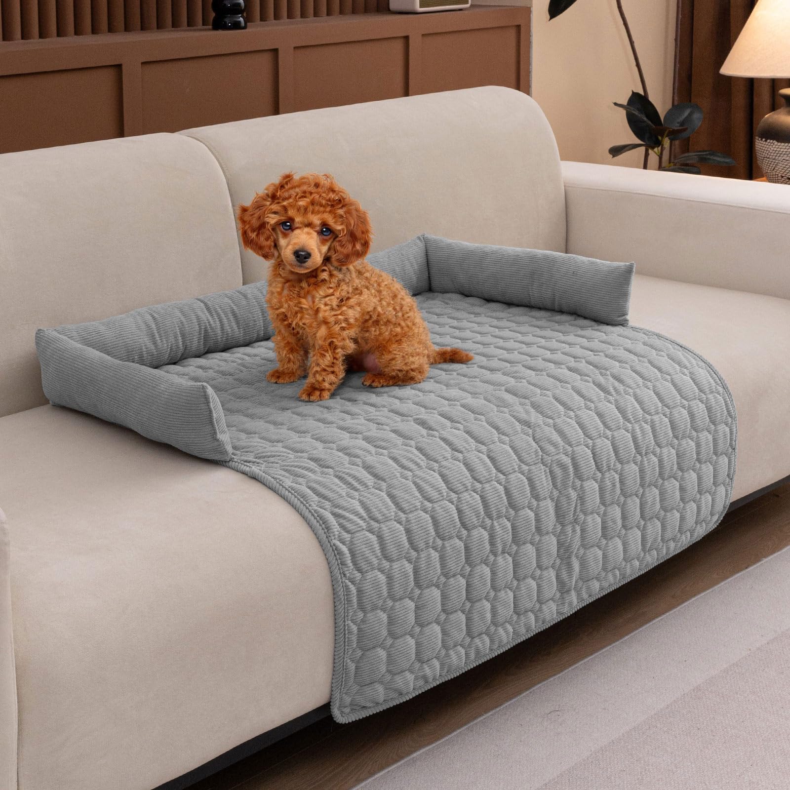 LiveGo Pet Couch Covers for Dogs, Plush Washable Furniture Protector for Dogs & Cats, Anti-Slip Dog Sofa Bed Mat, Soft Durable Pet Couch Protector, Cozy and Easy to Clean (Light gray A, 70*70*12cm)