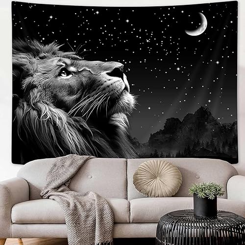 Miniatura 8 de Boziqr Cool Lion - Arte de pared para colgar en la pared, estrellas espaciales y luna, arte de pared para hombres, estético negro para colgar en la