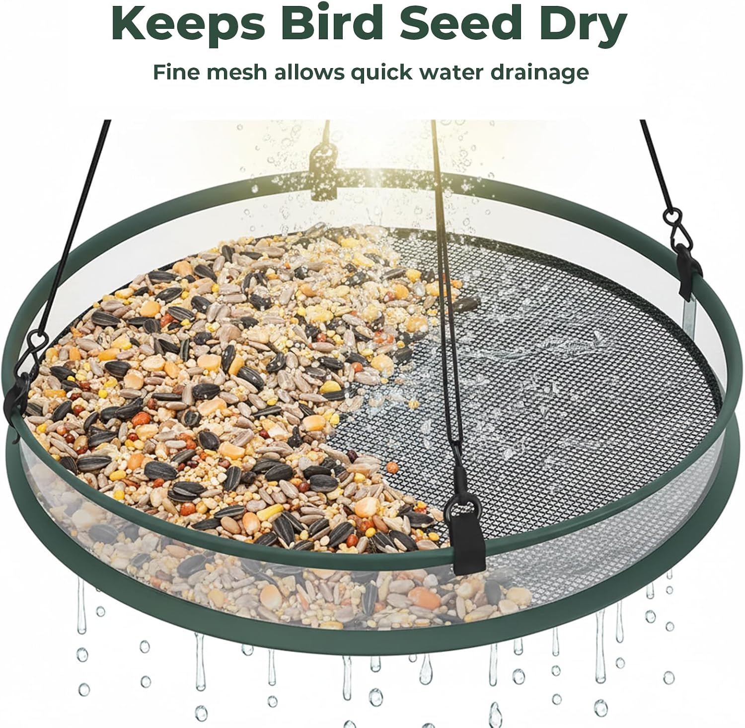2Pcs Universal Wild Bird Seed Catcher Tray, 16 Inch Adjustable Hanging Hoop Platform, for Hummingbird Feeders & Bee Feeders, Outdoor Garden Accessory image 4